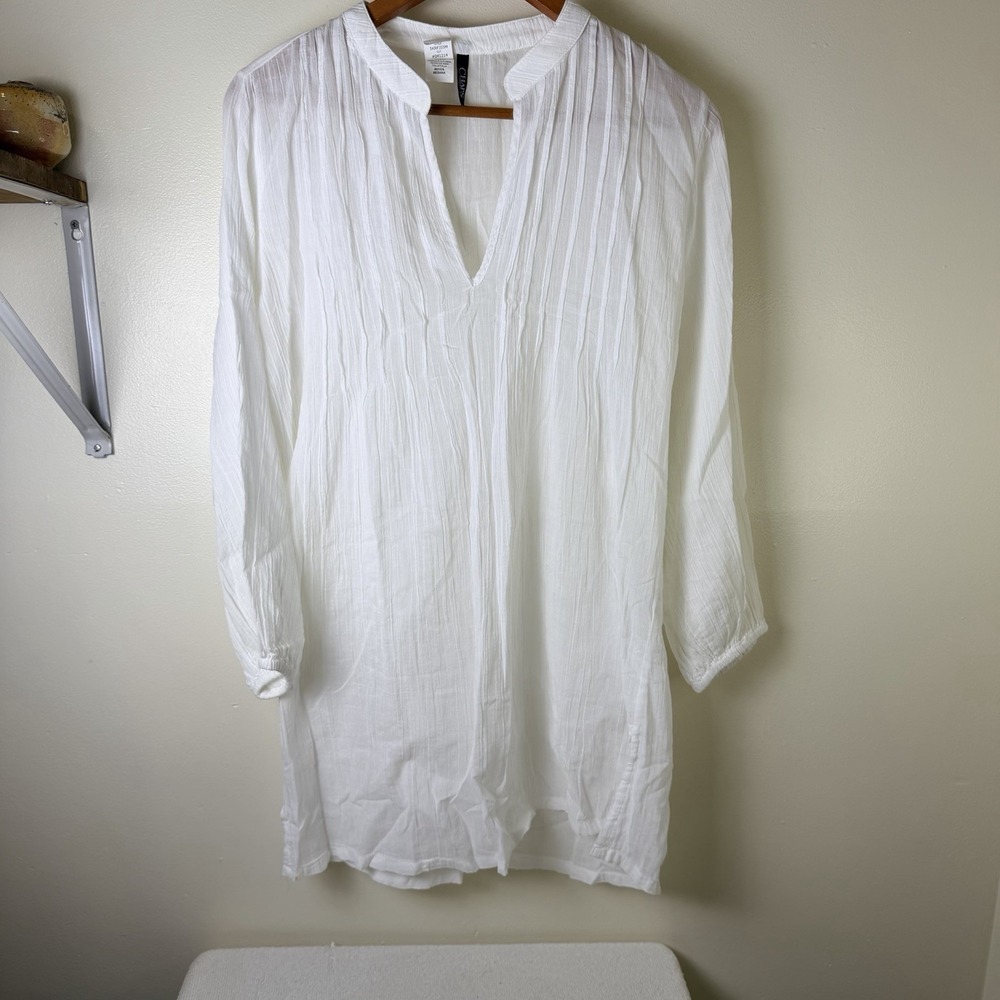 Lauren Ralph Lauren Sheer Dress Cover Up PinTuck Women's Med Beach Preppy Swim